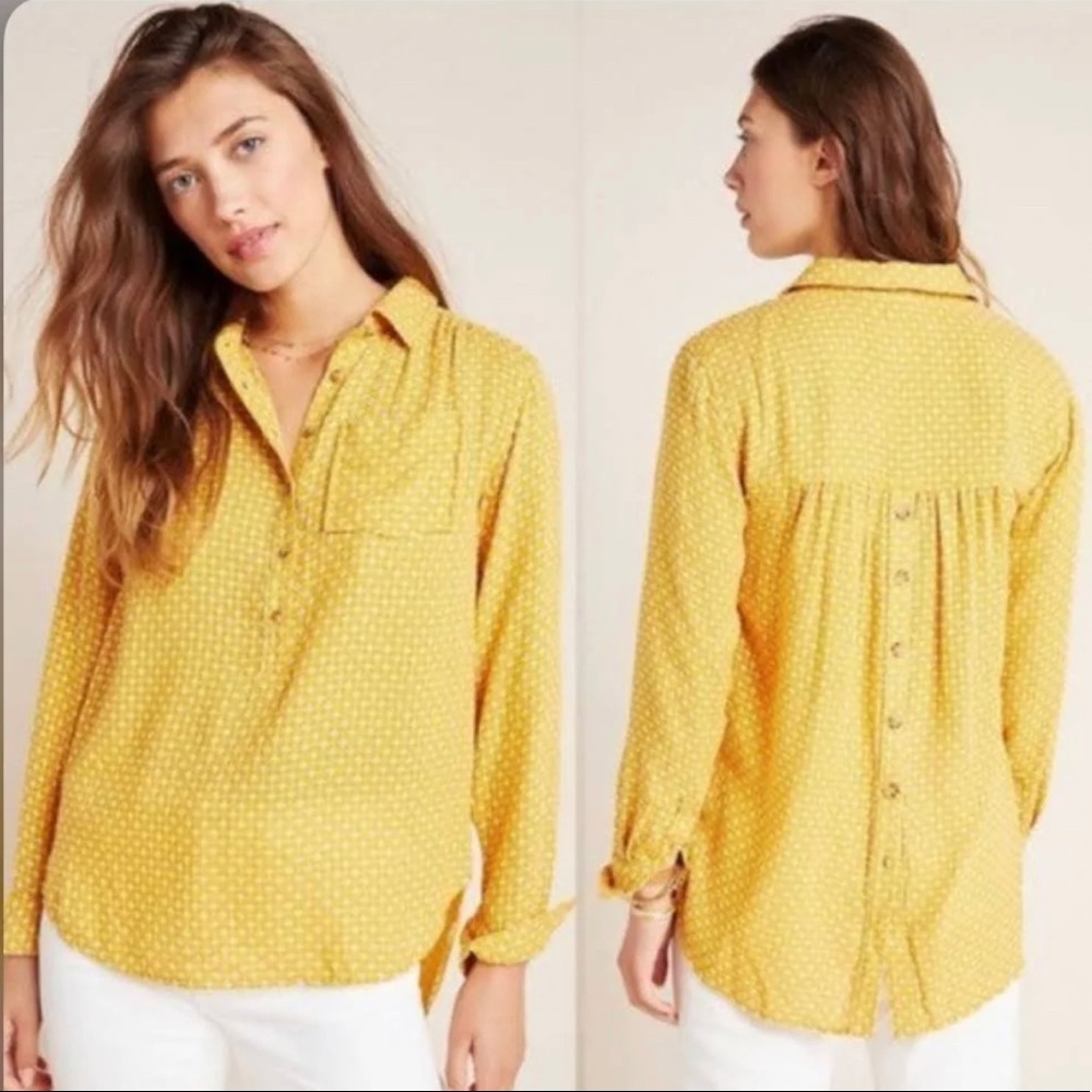 Yellow oversized Anthropologie shirt with buttons